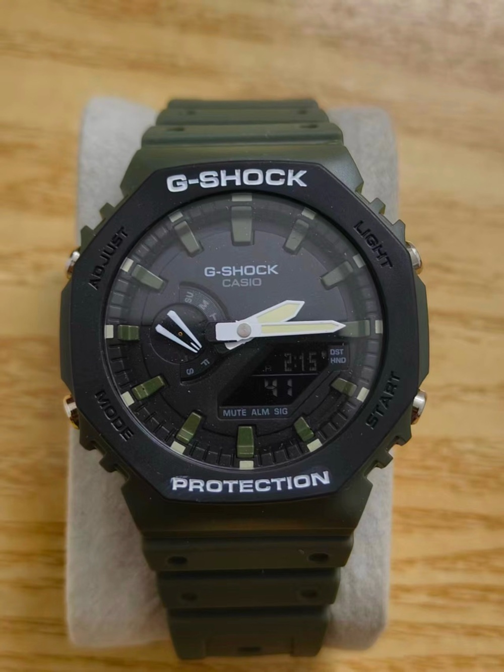 Custom watch Olive green resin band and black bezel
